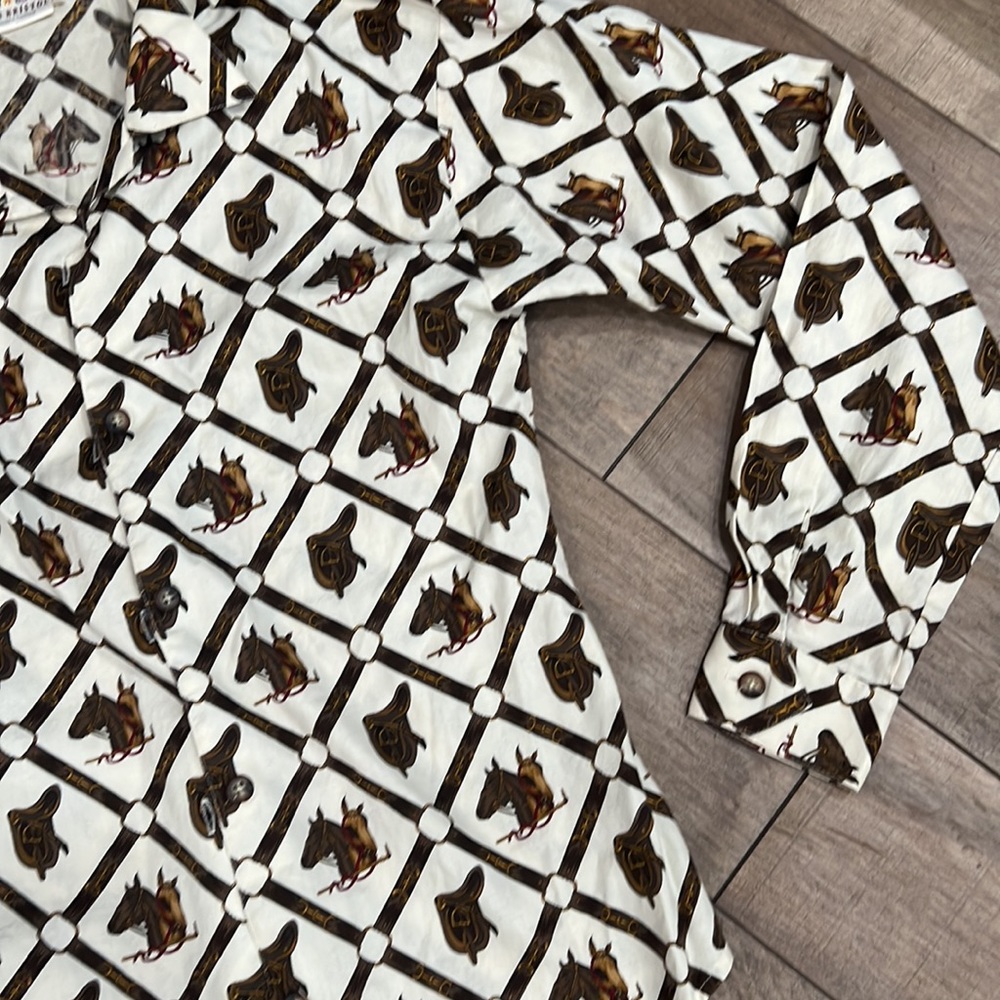 Stylish White and Brown Patterned Women's Top - Picture 4 of 6